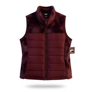 Fila Sport Women's Puffer Vest Burgundy Fleece Trim Full Zip Size L Tru Warm NWT